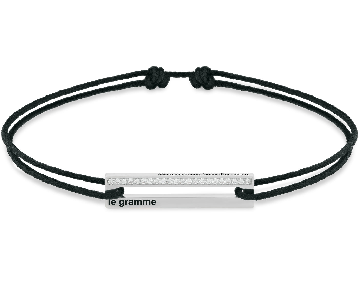 bracelet cordon noir perforé le 1,7g serti diamants